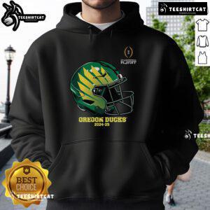 Alt Text: 2025 Oregon Ducks Helmet Hoodie showcasing the official College Football Playoff design with vibrant team colors.