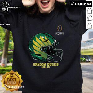 Official College Football Playoff 2025 Oregon Ducks helmet sweatshirt, featuring iconic team colors and logo.