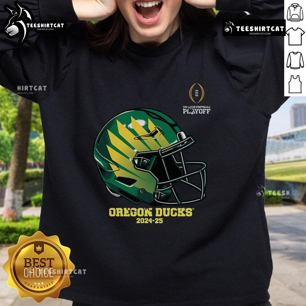 Official College Football Playoff 2025 Oregon Ducks helmet sweatshirt, featuring iconic team colors and logo.