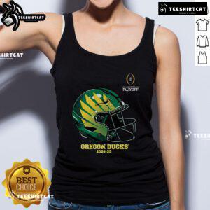 Alt Text: Oregon Ducks helmet graphic on a tank top, promoting the Official College Football Playoff 2025 design.