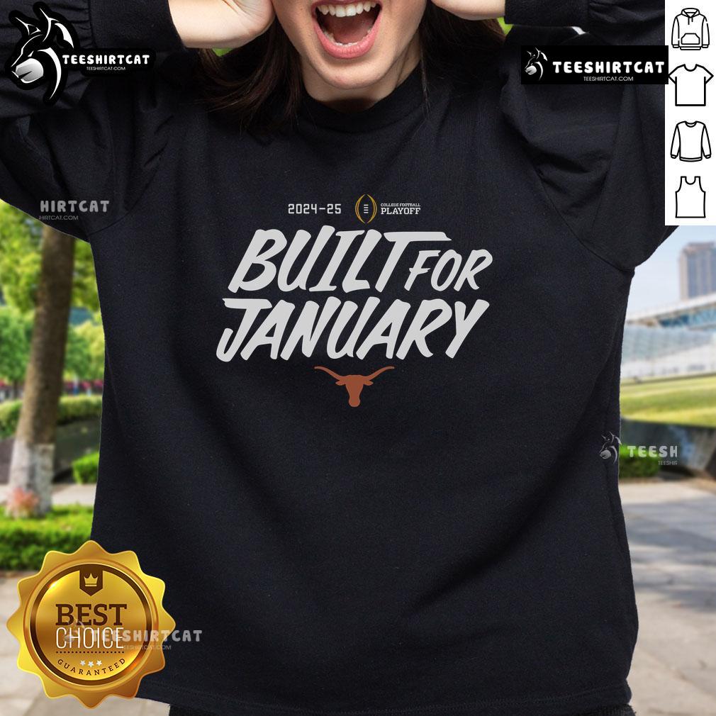 Official College Football Playoff 2025 Texas sweatshirt, perfect for January games, showcasing team spirit and style.