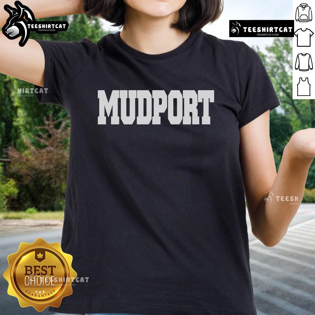 Official First Cast Cabin Caddo Lake Mudport Ladies Tee showcasing a stylish design for fishing enthusiasts.