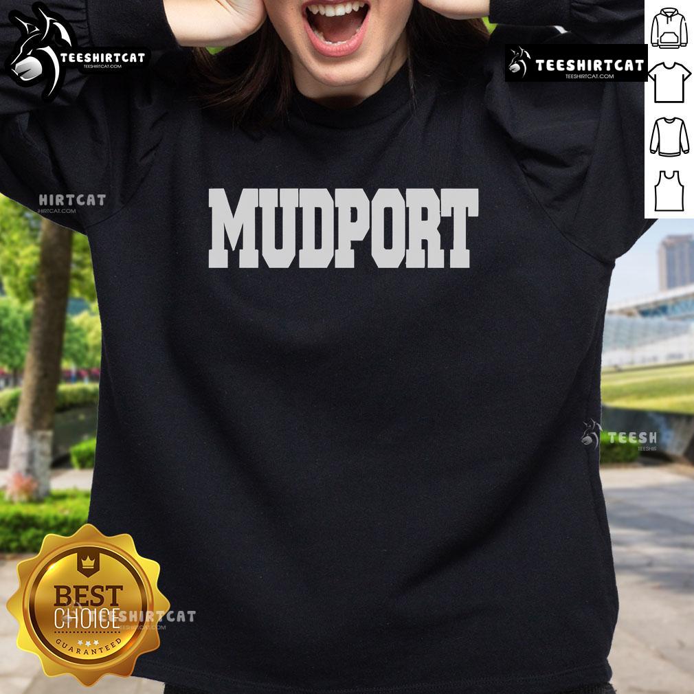 Official First Cast Cabin Caddo Lake Mudport sweatshirt featuring a cozy design for outdoor enthusiasts.