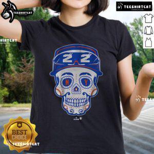 Official Juan Soto Queens Sugar Skull Ladies Tee featuring vibrant sugar skull design and stylish fit for fans.