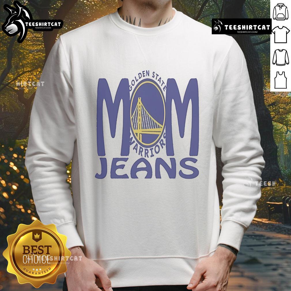 Alt Text: Official Mom Jeans Golden State Warriors Sweatshirt in blue, featuring team logo and cozy design for fans.