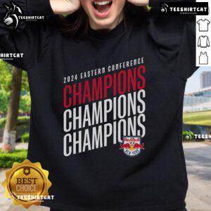 Official New York Red Bulls 2024 MLS Eastern Conference Champions sweatshirt with team logo and vibrant colors.