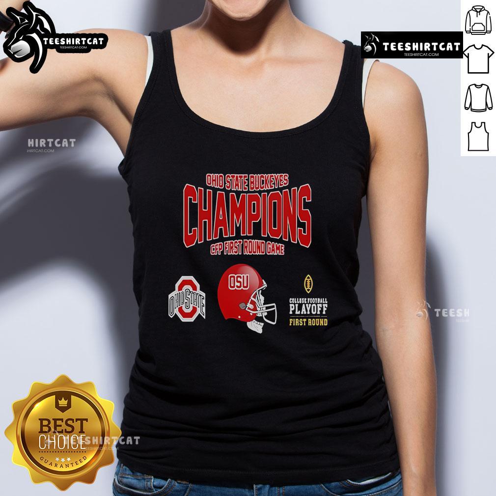 Ohio State Buckeyes Champions CFP Tank Top showcasing OSU pride for college football playoff first round game.