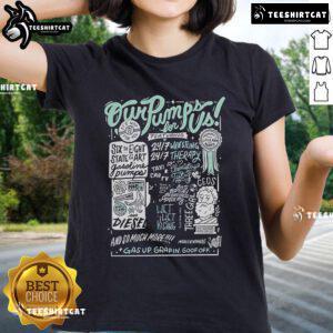 Deluxe Blue Ladies Tee featuring 'Our Pumps For Us' design, perfect for stylish women who love comfortable fashion.