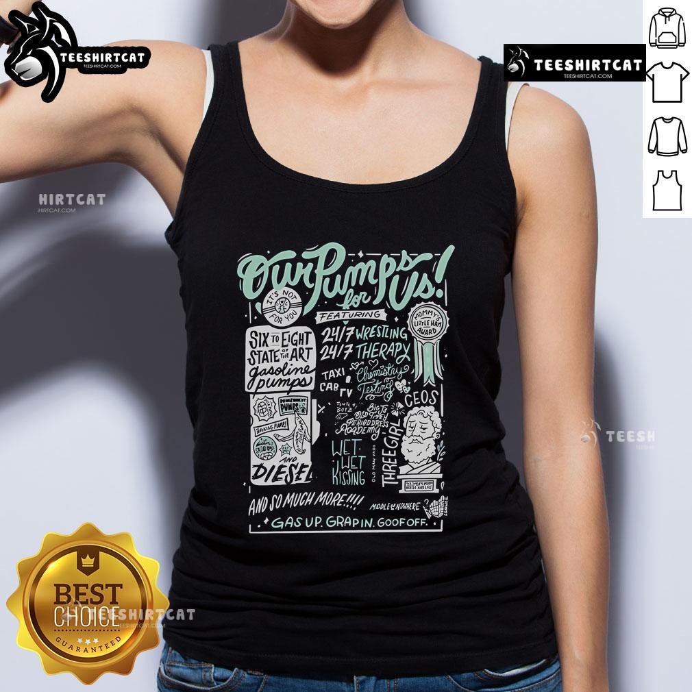 Deluxe blue tank top from Official Our Pumps For Us collection, showcasing stylish design and comfortable fit.