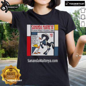Alt Text: Official Sananda Maitreya Pegasus The Swan Ladies Tee featuring a vibrant design and comfortable fit for fans.