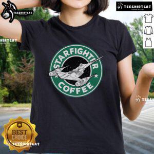 Official Starfighter Coffee Ladies Tee featuring a stylish design perfect for coffee lovers and fans of unique apparel.