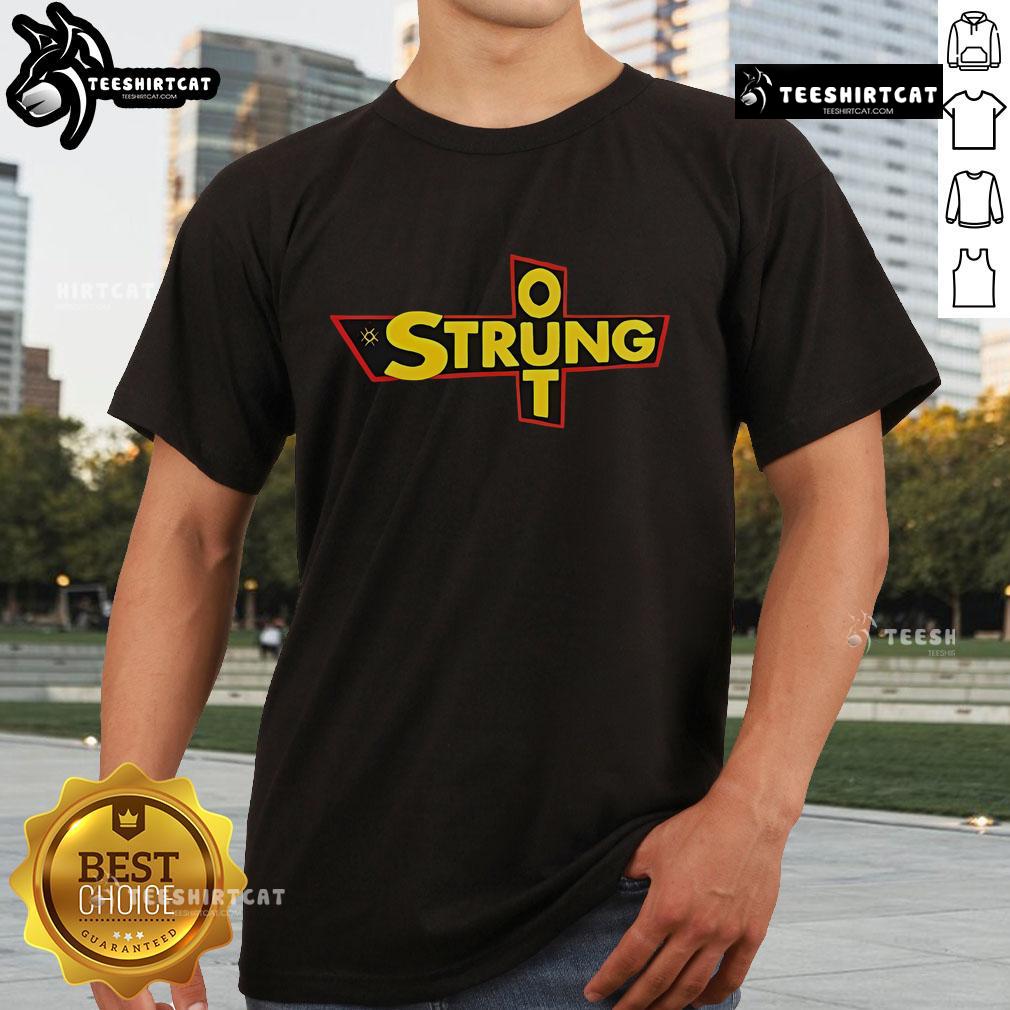 Official Strung Out Royal Logo T-Shirt featuring a bold graphic logo on a stylish black tee for fans of punk rock.