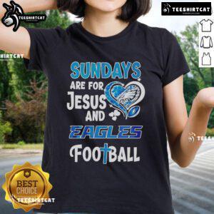 Official Sunday Are For Jesus and Philadelphia Eagles Ladies Tee featuring vibrant team colors and stylish design.
