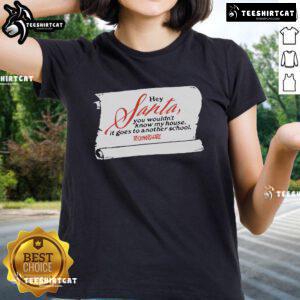 Official Technoblade holiday tee featuring 'Hey Santa, You Wouldn't Know My House, It Goes to Another School' design.