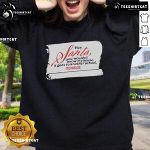 Official Technoblade Holiday sweatshirt featuring 'Hey Santa, You Wouldn't Know My House, It Goes to Another School' design.