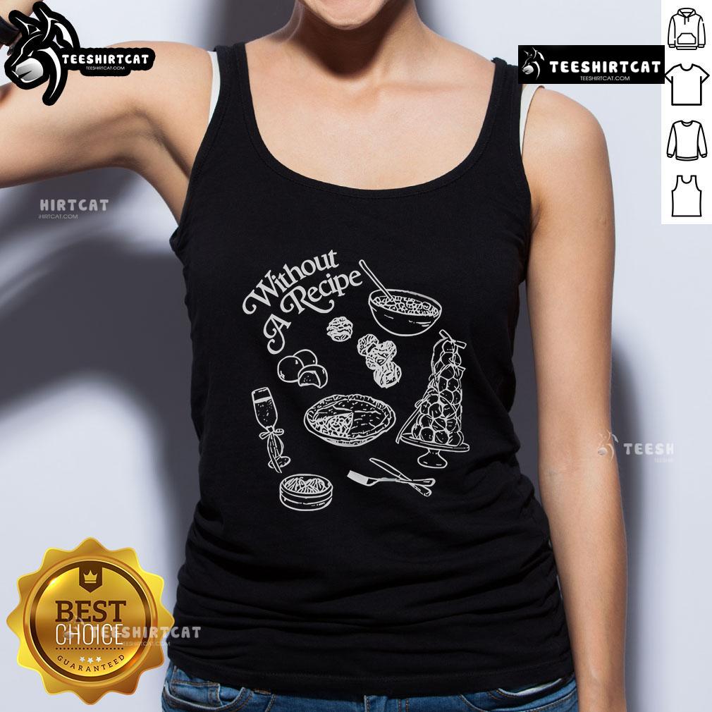 Official Try Guys Without A Recipe tank top featuring colorful design, perfect for fans and cooking enthusiasts.