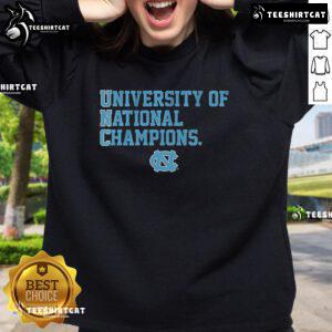 Official UNC Tar Heels National Champions sweatshirt featuring team logo and vibrant colors, perfect for fans.