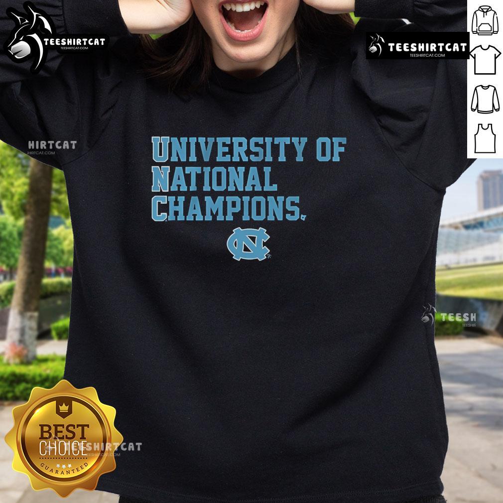 Official UNC Tar Heels National Champions sweatshirt featuring team logo and vibrant colors, perfect for fans.