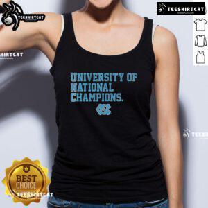 Official UNC Tar Heels University National Champions tank top featuring team colors and logo, perfect for fans.