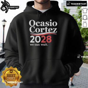 Official We Can Wait Ocasio-Cortez 2028 Hoodie showcasing bold design and political statement for AOC supporters.