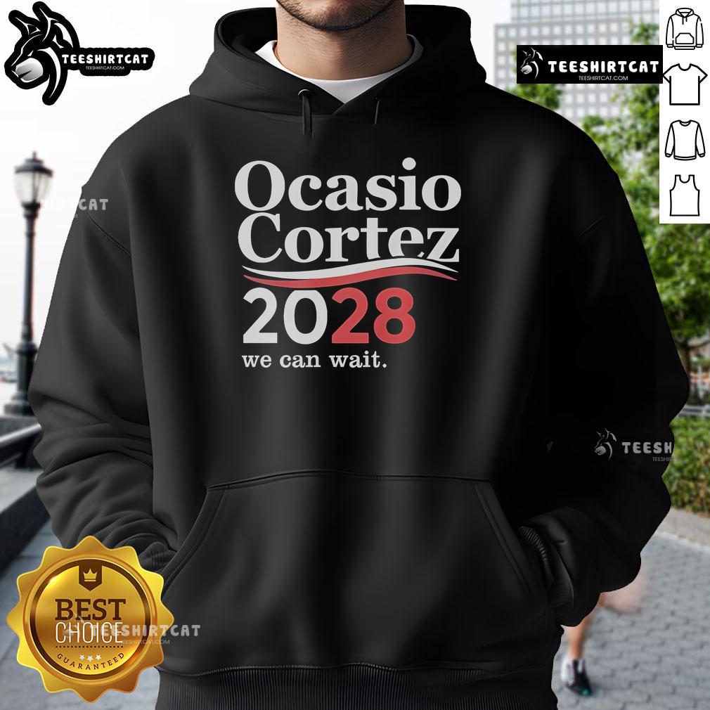 Official We Can Wait Ocasio-Cortez 2028 Hoodie showcasing bold design and political statement for AOC supporters.