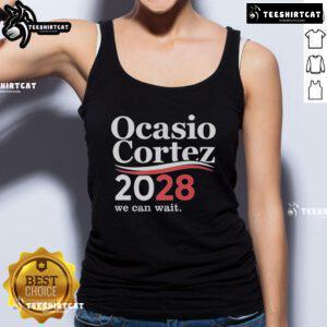 Official We Can Wait Ocasio-Cortez 2028 tank top featuring bold graphics and a stylish design for supporters.