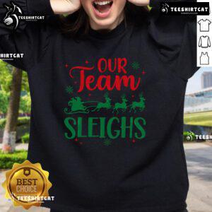 Premium sweatshirt featuring office staff in Christmas attire with Santa and reindeer, perfect for holiday festivities.