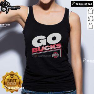Pretty College Football Playoff 2025 Ohio State slogan tank top displayed on a mannequin with a vibrant background.