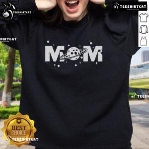 Pretty mom in a space astronaut sweatshirt celebrating Mother's Day, showcasing a unique and stylish gift for moms.