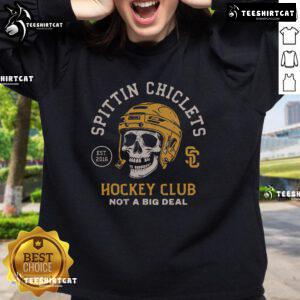 Alt Text: Pretty Spittin Chiclets Skull Helmet Sweatshirt featuring a bold skull design, perfect for hockey fans and casual wear.