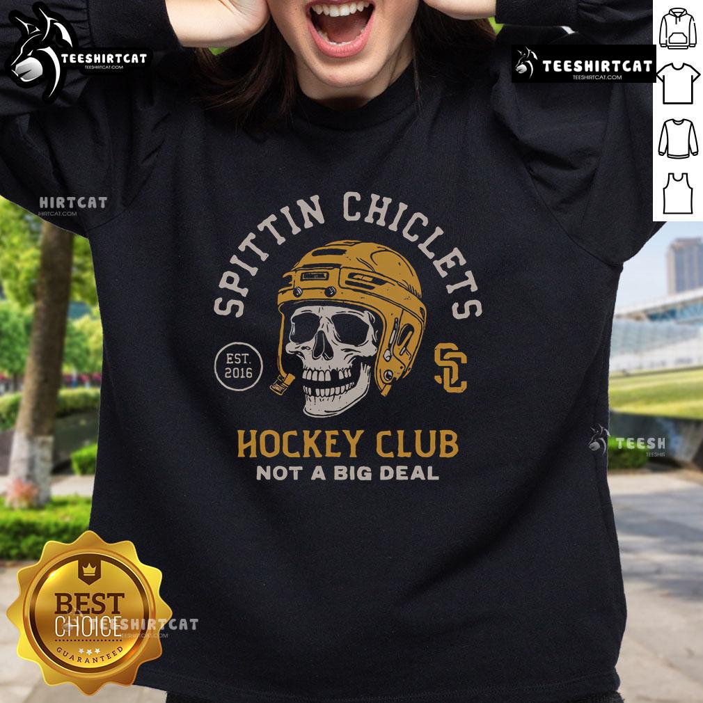 Alt Text: Pretty Spittin Chiclets Skull Helmet Sweatshirt featuring a bold skull design, perfect for hockey fans and casual wear.