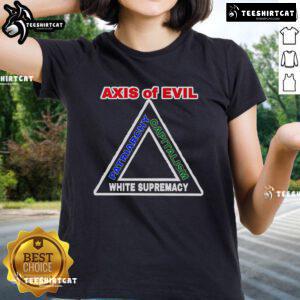 Top Axis of Evil: Patriarchy, Capitalism, White Supremacy Ladies Tee featuring bold graphic design for feminist activism.