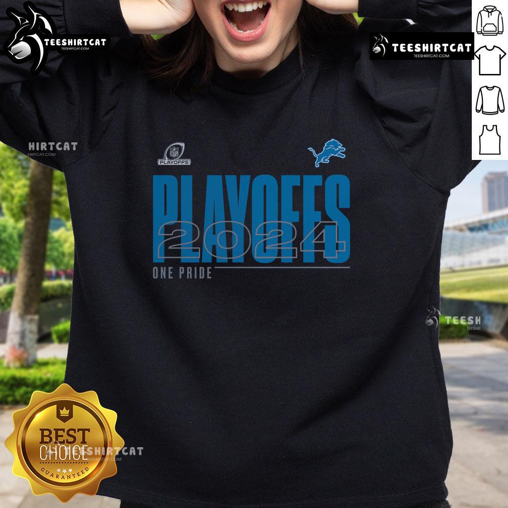 Top Detroit Lions 2024 NFL Playoffs sweatshirt featuring team logo and vibrant colors, perfect for fans celebrating playoffs.