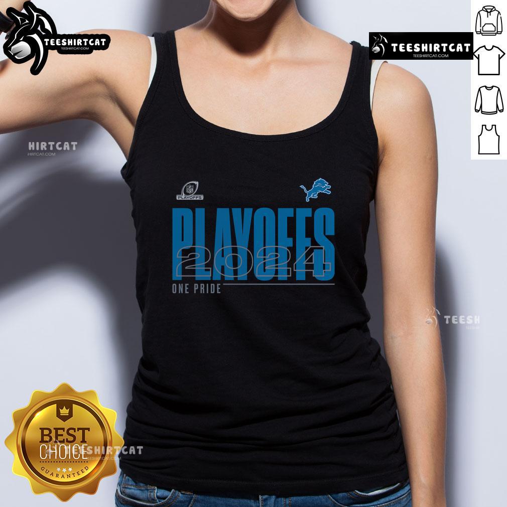 Top Detroit Lions 2024 NFL Playoffs tank top featuring team colors and logo, perfect for game day and fan apparel.