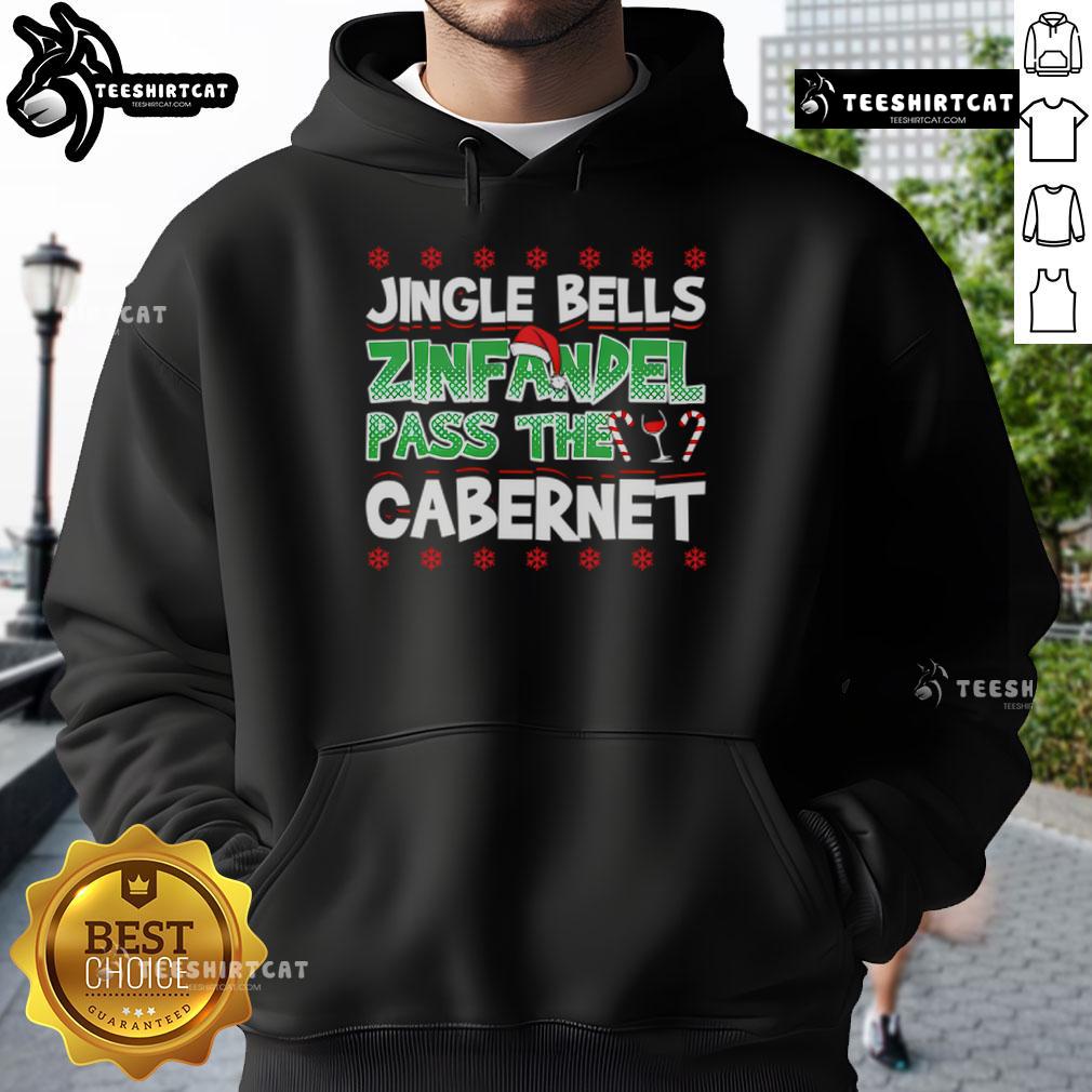 Top Jingle Bells Zinfandel Pass the Cabernet hoodie featuring festive wine-themed graphics, perfect for holiday gatherings.