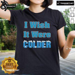 Alt Text: Mike McDaniel in 'I Wish It Was Colder' Miami Dolphins ladies tee, showcasing team pride and style.