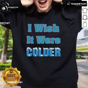 Mike McDaniel wearing 'I Wish It Was Colder' Miami Dolphins sweatshirt, showcasing team spirit and style.