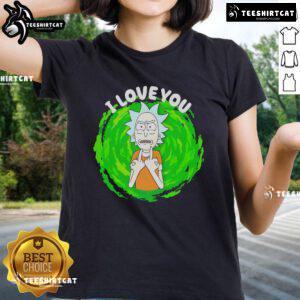 Top Rick Sanchez I Love You cartoon ladies tee featuring vibrant design and playful graphics for fans of the show.