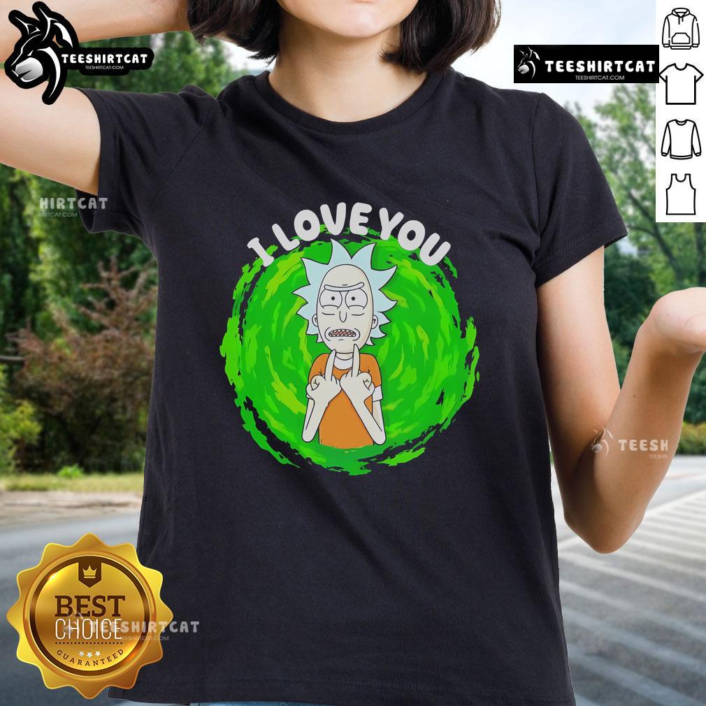 Top Rick Sanchez I Love You cartoon ladies tee featuring vibrant design and playful graphics for fans of the show.