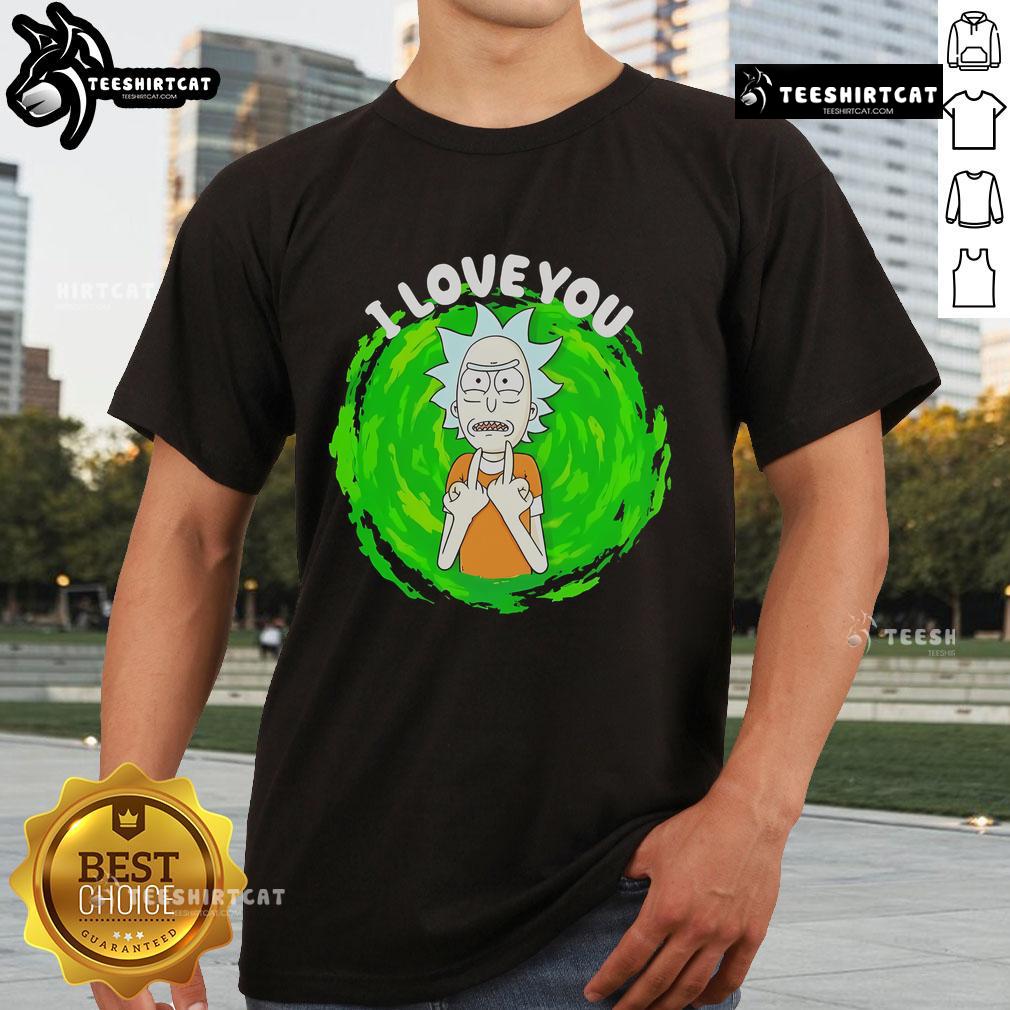 Top Rick Sanchez I Love You Cartoon T-Shirt featuring vibrant graphic design of Rick from Rick and Morty, perfect for fans.