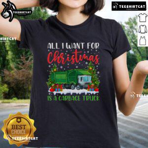 Top Christmas lighting design on 'All I Want For Christmas Is A Garbage Truck' ladies tee, perfect for festive celebrations.