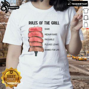 Funny Rules of the Grill Ladies Tee featuring humorous grilling guidelines and vibrant design for barbecue enthusiasts.