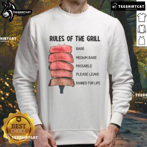 Funny Rules of the Grill sweatshirt featuring humorous grilling guidelines and a vibrant design for barbecue enthusiasts.