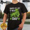 Happy St Pat Trex Day Dino St Patrick's Day T-Shirt featuring a playful dinosaur in festive green attire.