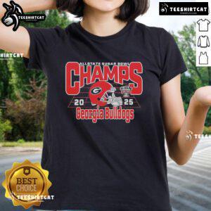 Georgia Bulldogs Football 2025 Allstate Sugar Bowl Champions ladies tee featuring team colors and logo.