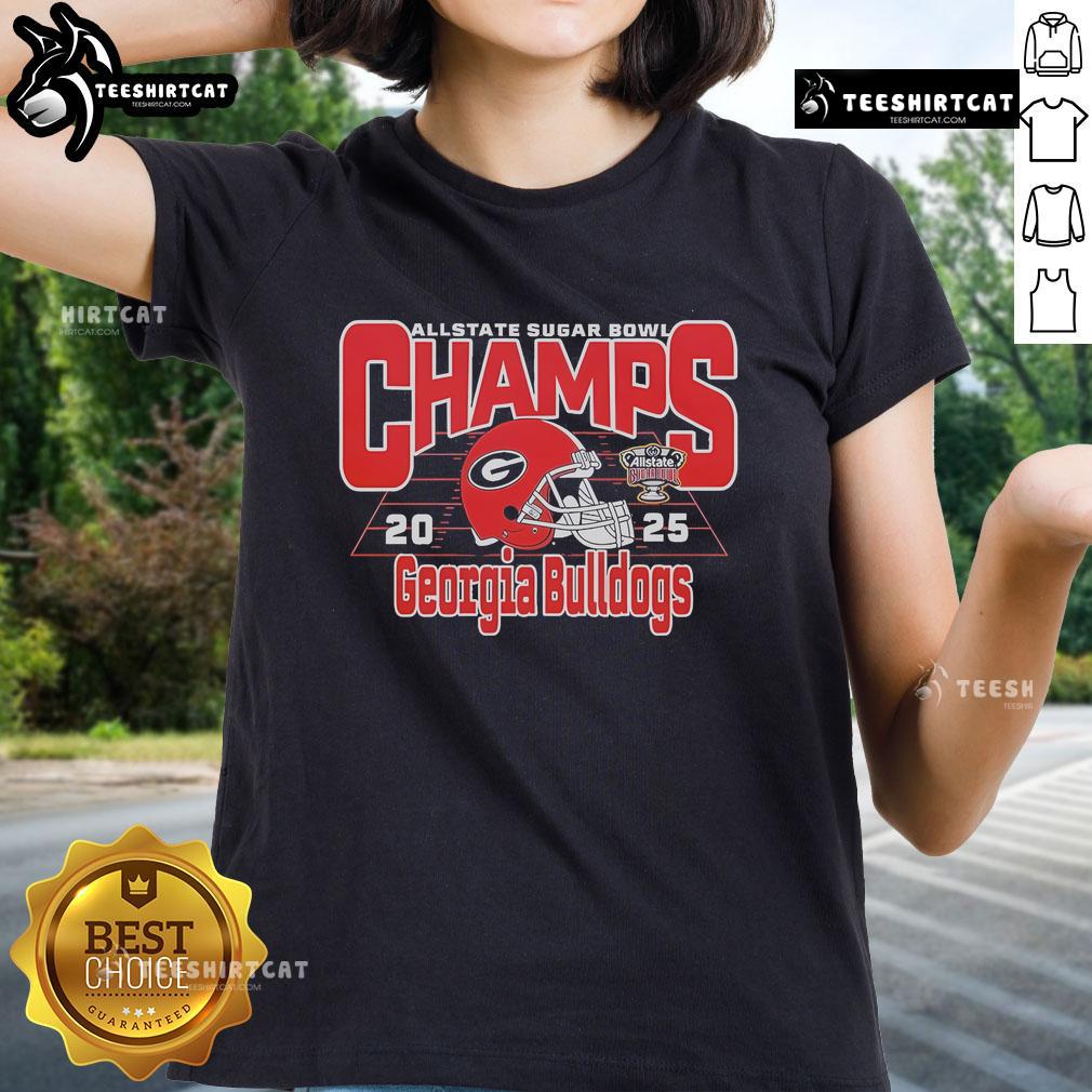 Georgia Bulldogs Football 2025 Allstate Sugar Bowl Champions ladies tee featuring team colors and logo.