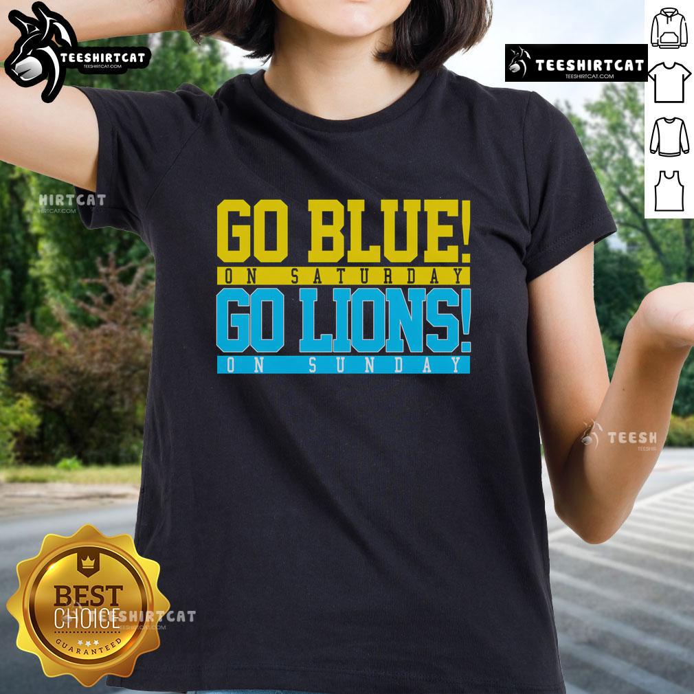 Nice Go Blues Go Lions Ladies Tee featuring a stylish design for sports fans, perfect for game day and casual wear.