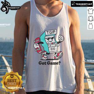 Nice Luke Busey and Jake from Bunk'd wearing TGIF Gaming Got Game tank tops, showcasing fun gaming style.