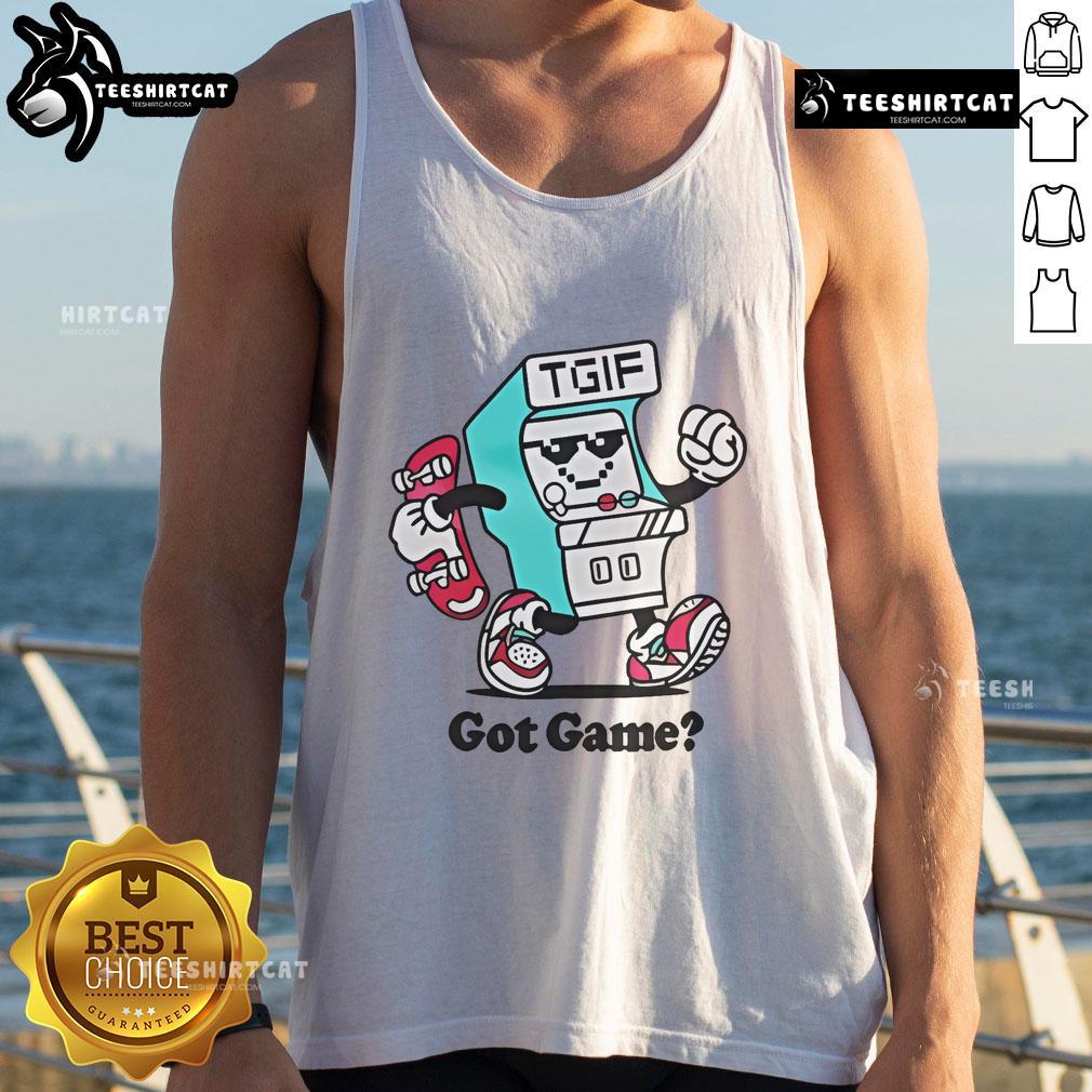 Nice Luke Busey and Jake from Bunk'd wearing TGIF Gaming Got Game tank tops, showcasing fun gaming style.