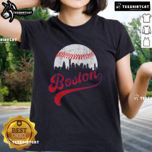 Nice retro skyline Boston baseball ladies tee featuring a vintage design and vibrant colors, perfect for fans.